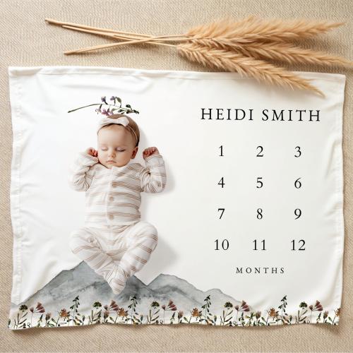 Mountain Baby Milestone Blanket, Wildflower Baby Milestone Blanket, Girl Baby Monthly Milestone for Photos, Milestone, Soft Fleece HEIDI