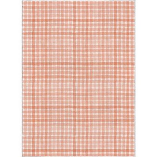 Crayola Solid Plaid 5' X 7' Coral Area Rug By Well Woven