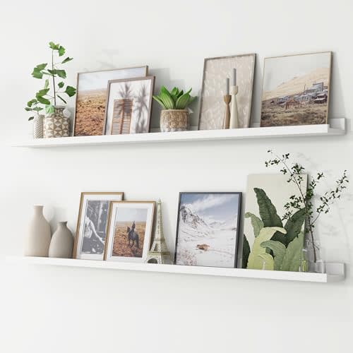 Picture Ledge Shelf, Floating Shelves Set of 2, 56 Inches Long Large Nursery Book Shelves for Toys Storage, Kids Bookshelf Wall Mounted for Living Room Bedroom Decor Books Photo Frames, White