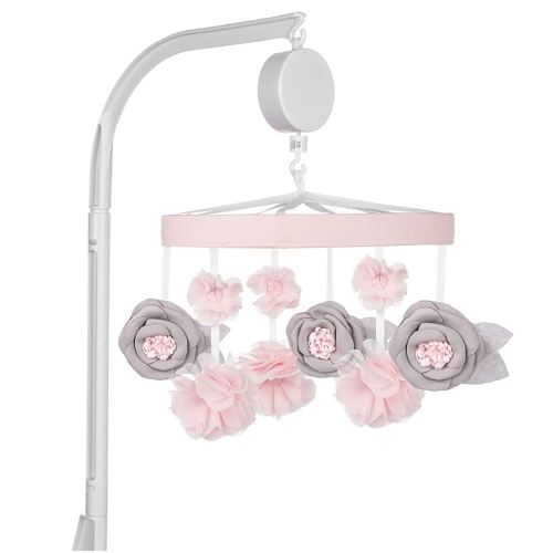 Sammy & Lou Pink Floral Baby Crib Mobile with Music, Crib Mobile Arm Fits Standard Crib Rail