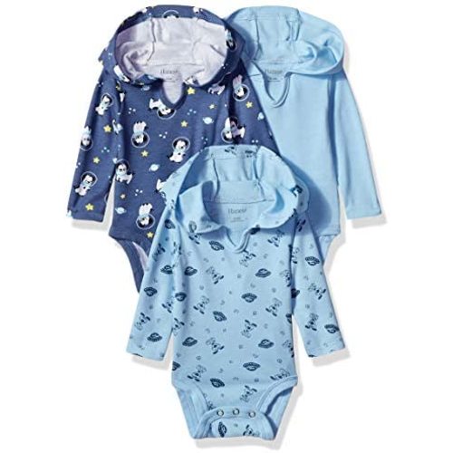 Hanes Baby Long Sleeve Bodysuit, Ultimate Bodysuit Hoodie Boys & Girls, 3-pack