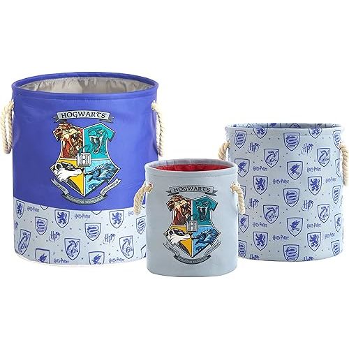 Idea Nuova Harry Potter 3 Piece Multi Size Fabric Nestable Toy Storage Basket Set, with Rope Carry Handles