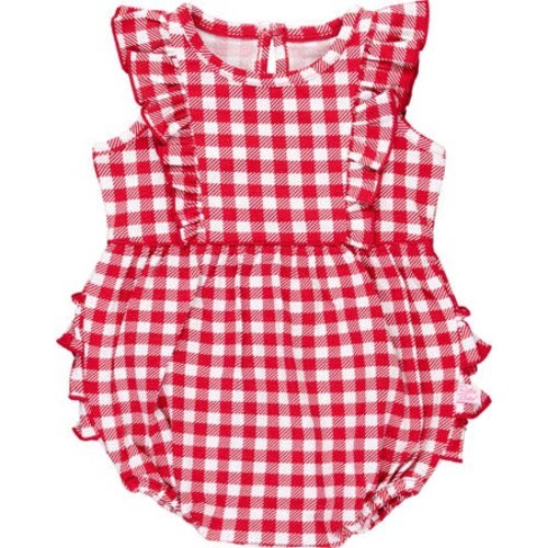 Gingham Cotton Ruffle Bubble Romper, 3-6M