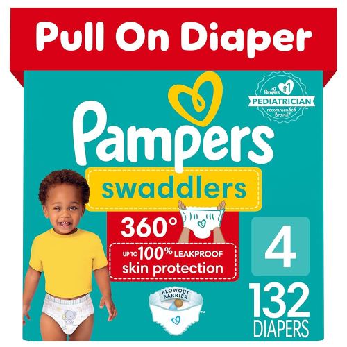 Pampers Diapers - Swaddlers 360 - Size 4, 132 Count, for up to 100% Leakproof Premium Skin Protection (Packaging May Vary)