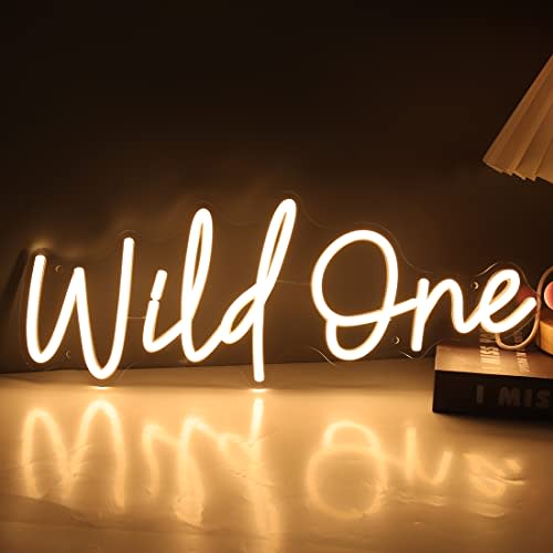 Britrio Wild One Neon Light Sign for Baby Shower Girl Boy One Year Birthday Party Supplies 1st Anniversary Wedding Decoration Safari Jungle Theme Backdrop Banner Gift LED Wall Decor 5V USB Warm White