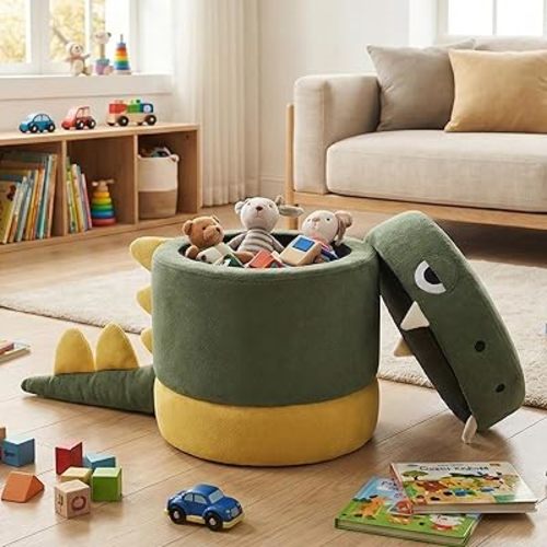 DAYAOUTDOOR Toddler Chair, Kid Desk Chairs, Kid Furniture with Storage Ottoman, Dinosaur Storage Chair, Children Cute Desk Chair, Small Multi-Purpose Footstool for Playroom & Bedroom, Green