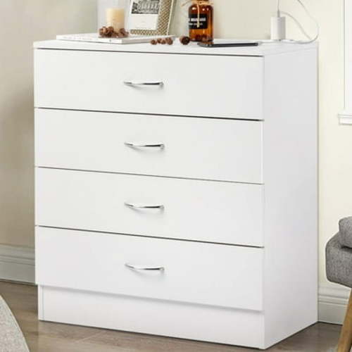 UBesGoo Dresser with 2 Power Outlets & 2 USB, Chest of 4 Drawers, Vanity Dresser with Charging Station, for Bedroom Living Room, White