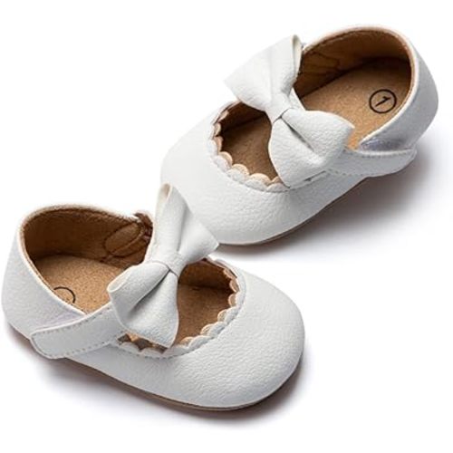 HsdsBebe Infant Baby Girls Mary Jane Flats Bow Non-Slip Soft Sole Princess Toddler First Walkers Sneaker Wedding Dress Shoes