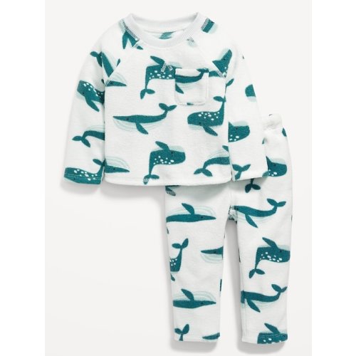 Unisex Crew-Neck Pocket Sweatshirt and Sweatpants Set for Baby