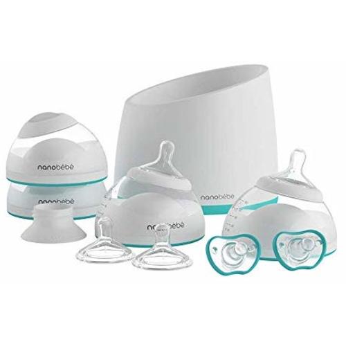 nanobebe Breastfeeding Baby Bottles Starter Set, Anti Colic Newborn Bottle Protects Breast Milk Nutrients, Breastfed Baby Bottles Set Includes Smart Warmer (ttpm Award Winner)