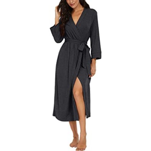 VINTATRE Women Kimono Robes Long Knit Bathrobe Lightweight Soft Knit Sleepwear V-neck Casual Ladies Loungewear