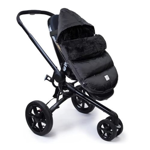 7AM Enfant Universal Stroller Footmuff - Water Repellent Winter Bunting Bag for Strollers & Car Seats, Soft Micro-Fleece & Plush Lined Stroller Footmuff for Baby Boy & Girl | PlushPOD - Black Plush - 0-18 Months