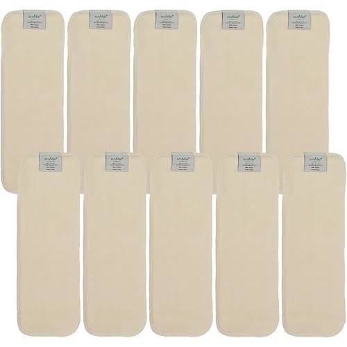 4-Layer Hemp Diaper Inserts – Overnight Boosters for Heavy Wetters – Reusable Absorbency Doublers – Fits Pocket, Cotton Prefold & Cover – Washable Natural Fiber Liners (Pack of 10)