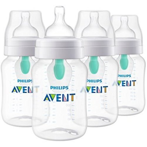 Philips Avent Anti-colic Baby Bottle with AirFree vent, Clear, 9oz, 4pk, SCF403/44 - 4 Pack
