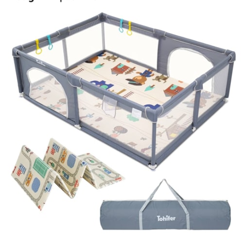 Baby Playpen with Mat, Large Baby Play Yard for Toddler, BPA-Free, Non-Toxic, Safe No Gaps Playards for Babies, Indoor & Outdoor Extra Large Kids Activity Center 79"x59"x26.5" with 0.4" Playmat