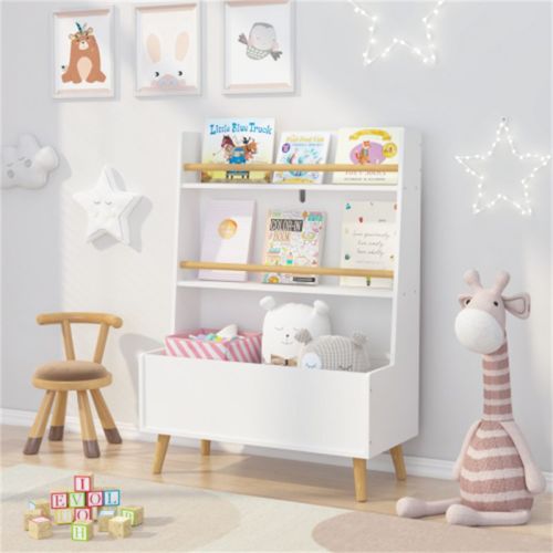 YONWAY Kids Bookshelf and Toy Organizer,3-Tier Wooden Open Bookcase, Book and Toy Storage Display for Playing Room, Bedroom, Nursery(White)