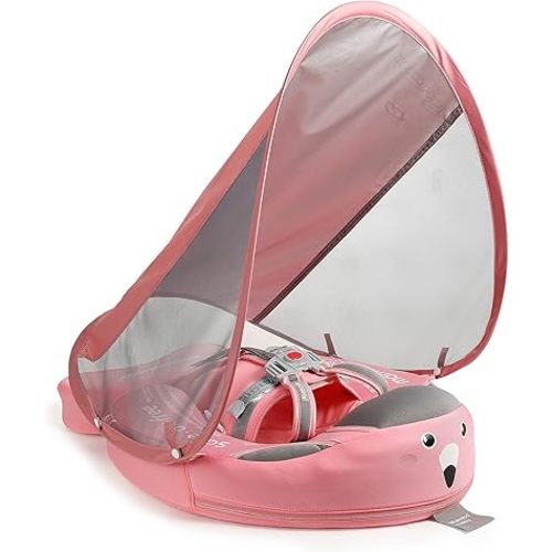 HECCEI Mambobaby Baby Swim Float with Canopy, Non-Inflatable Solid Baby Pool Float, Upgrade Tail Soft Skin-Friendly Fabric Material Swim Float for Boys and Girls Infant Toddler