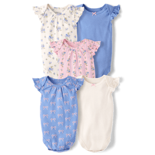 Baby Girls Bow Bodysuit 5-Pack - Purple