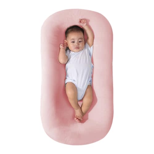 Saanerueen Baby Lounger for Newborn 0-24 Months, Infant Nest Sleeping for Baby in Bed, Soft Breathable Washable Newborn Lounger for Baby (Pink,0-12 Months)