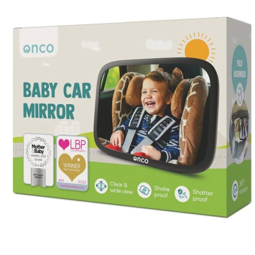 Onco Baby Car Mirror Rear Facing - Double Award-Winning Convex Car Mirror for Baby, 100% Shatterproof & Shakeproof with 360° Rotation, Newborn Essentials (9.6 x 6.9 in)