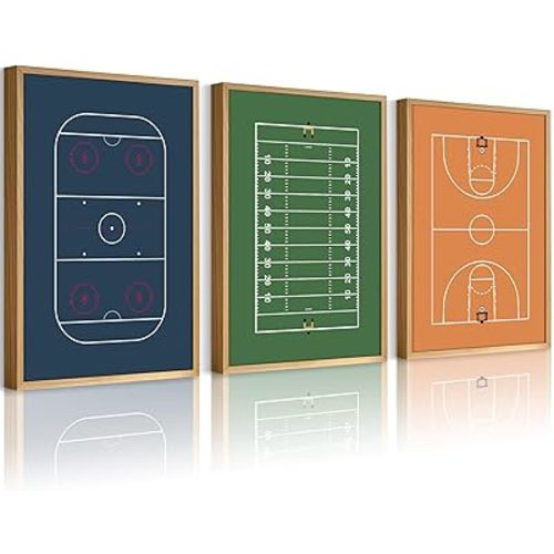 Boys Sports Wall Art Decor Nursery Kids Canvas Art Children Toddler Wall Art Basketball Boys Room Poster Sports Fields Pictures Football Painting for Bedroom Living Room 16x24 Inch Unframed Set of 3