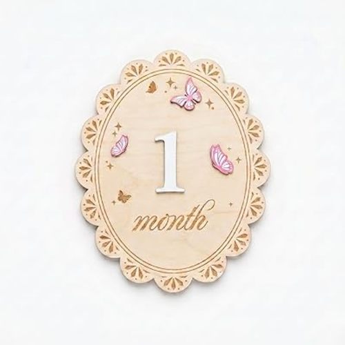 Baby Monthly Milestone Sign Wooden, 1-12 Month Baby Girl Photo Prop, Engraved Milestone Board with 3D Butterfly Design, Newborn Photoshoot Props Double-Sided, Baby Photoshoot Prop Gift (QR1)