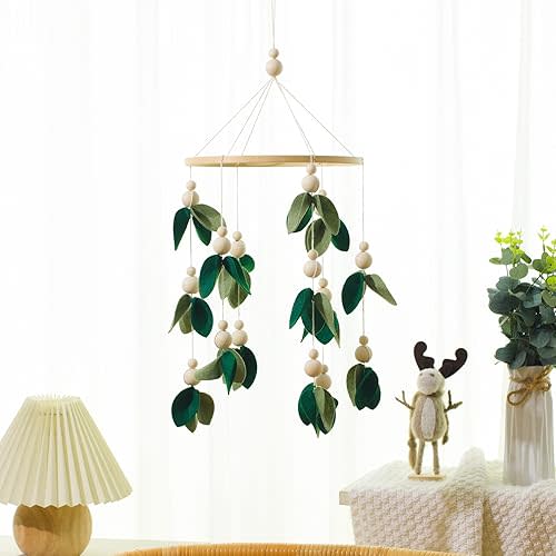 Wenqik Baby Crib Mobile for Nursery Green Leaf Dragon Mobile Crib Forest Green Forest Baby Shower Gift for Boys and Girls(Leaf)