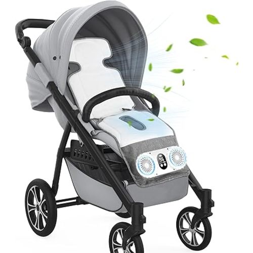 Stroller Cooling Pad with 2 Fans, 10000 mAh Battery Powered Cooling Cushion, 3 Speeds Breathable Cooling Pad Liners for Stroller Dining Chair