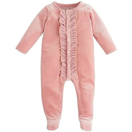 Mud Pie baby-girls Mud Pie Baby Pink Velour Sleeper
