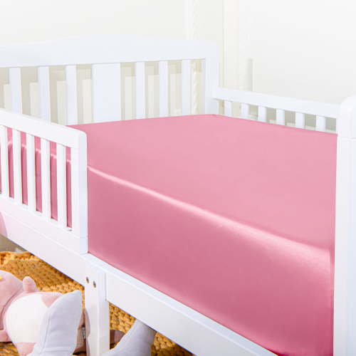 Ntbay 2 Pack Silk Satin Fitted Crib Sheets, Super Soft and Breathable Solid Color Toddler Sheets, 28" x 52", Pink