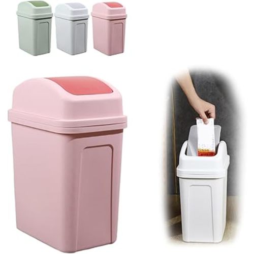 13 Gallon Trash Can, 2024 Upgraded Plastic Swing Top Kitchen Garbage Trash Can, Trash Can for Kitchen, Top Garbage Bin for Counter top, Coffee Area, Bathroom, Office & Home, Kitchen, Bedroom (Pink)
