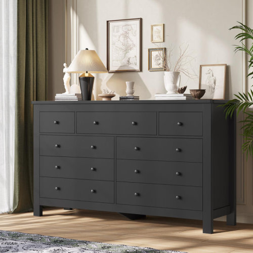 Winston Porter Bedroom Dresser With 9 Drawers, Modern 55.1 Inch Long Dresser With Wide Drawers And Wooden Knobs, Large Capacity Storage Organizer Dresser For Bedroom, Living Room, Hallway | Wayfair