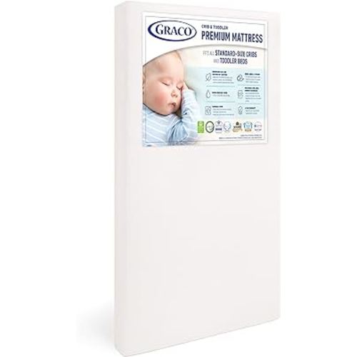 Graco Premium Crib & Toddler Mattress – GREENGUARD Gold Certified & CertiPUR-US Certified, Fits All Standard Crib & Toddler Beds, Waterproof Sleep Surface, Machine-Washable Outer Cover for Easy Care