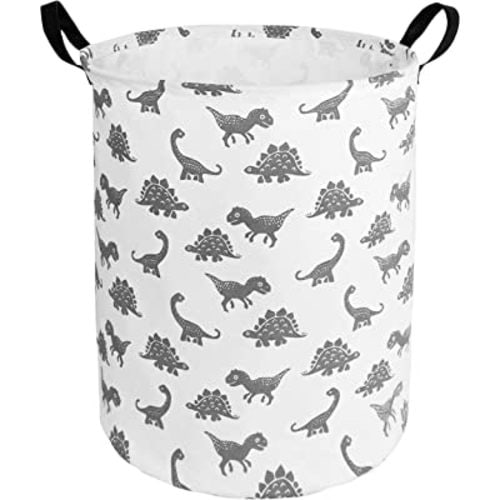 19.6 Inches Large Laundry Basket Waterproof Round Cotton Linen Collapsible Storage bin with Handles for Hamper,Kids Room,Toy Storage(Dinosaur)
