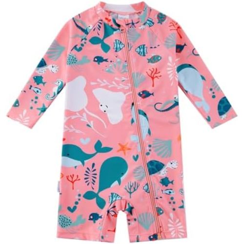 Baby Girl One Piece Swimsuit Sunsuit with Full-Length Zipper UPF 50+ Sun Protection Infant Swimwear