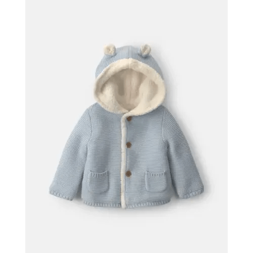 Baby Boy Bear Sweater Knit Hooded Jacket - Blue | Carter's