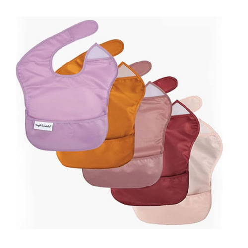 Tiny Twinkle Mess Proof Baby Bibs for Eating - Waterproof, Wipeable Bibs - Toddler Bibs - Travel Friendly - PFAS, PVC, BPA, Phthalate Free - Baby Food Bibs(5 Pack,Girl Solids)