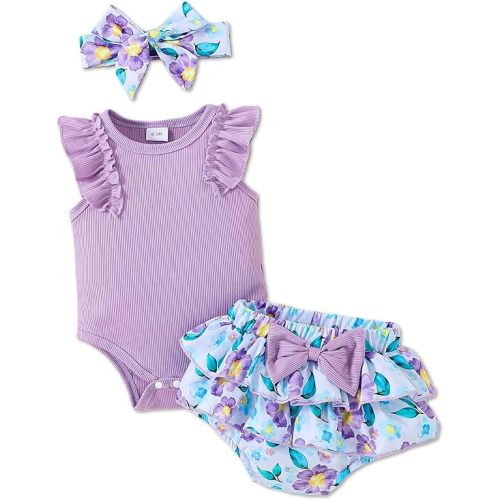 Newborn Baby Girl Clothes Infant Outfits Summer Shorts Set Floral Romper+Cute Baby Skirt +Headband