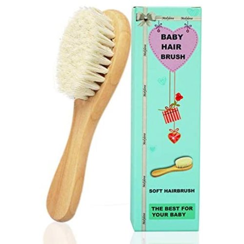 Molylove Baby Hair Brush with Wooden Handle and Super Soft Goat Bristles for Newborns & Toddlers