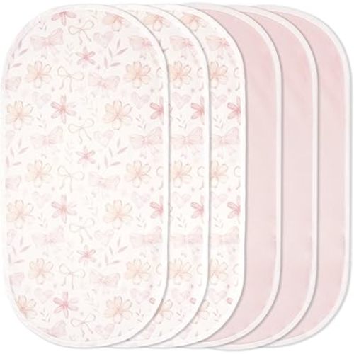 TILLYOU Waterproof Changing Pad Liners 6 Pack, 100% Cotton Reusable Cloth Diaper Liners, Pink Flower&Butterfly