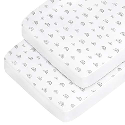 Crib Sheets Boy Girl, 2 Pack Baby Crib Sheets for Standard Crib Mattress & Toddler Bed Mattress, Snug Fit Breathable Soft Fitted Crib Sheet, Crib Sheets, Gray Rainbow