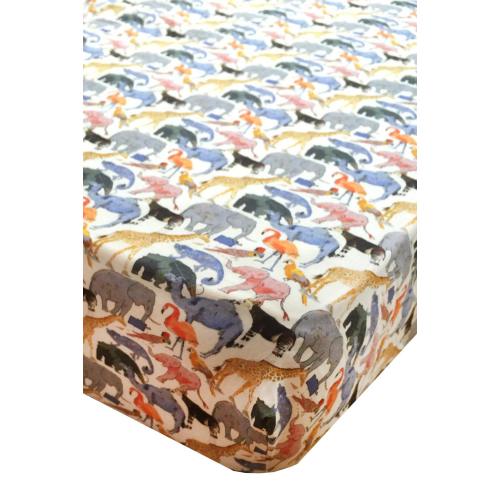 Fitted Crib Sheet made with Liberty Fabric QUEUE FOR THE ZOO