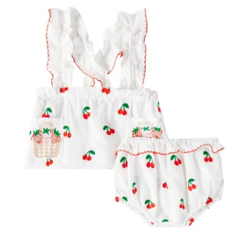 Baby linen and cotton top and bloomers set