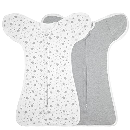JULYFIRE 2 Pack Transition Swaddle with 2 Way Zipper, 2 in 1 Arms in/Out Transitional Arms Up Swaddle, 100% Cotton Newborn Swaddle Zipper Swaddles Baby Swaddling Sack Sleeping Sack 0-3 Months
