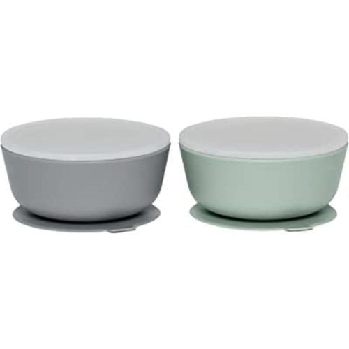 WeeSprout Silicone Suction Bowls for Babies | Leakproof Premium Plastic Lids | Durable for Babies & Toddlers | Extra Strong Suction | Easy-Release Tab | Dishwasher, Microwave & Freezer Safe | Set of 2