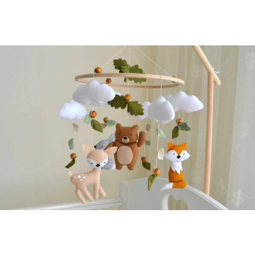 Woodland baby mobile, forest mobile, bear fox bunny deer mobile