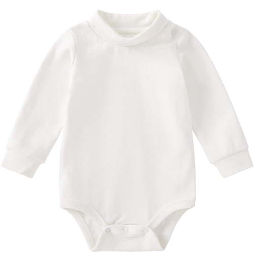 pureborn Baby Boys Girls Bodysuits Organic Cotton Turtle Neck Long Sleeve Soft Cotton Romper One-piece 3-6 Months White