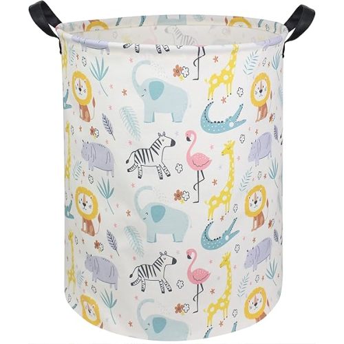 HIYAGON Baby Laundry Basket Baby Hamper for Nursery Boy and Girl Cute Kids Toy Storage Basket Organizer Bins Safari Animal Room Decor(Colorful Animals)