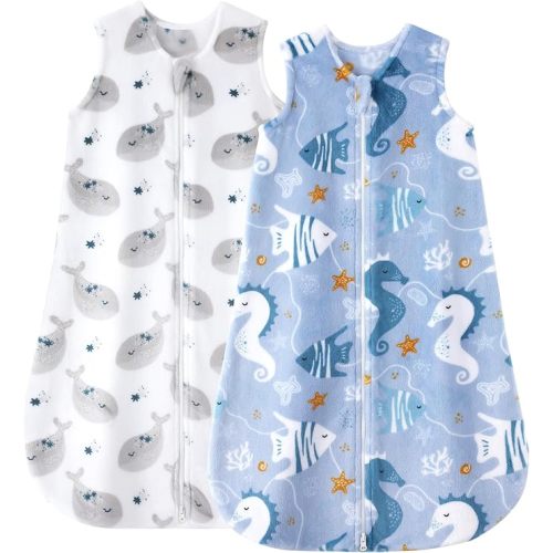 Yoofoss Fleece Baby Sleep Sack 2 Pack 1.5 Tog Baby Wearable Blanket with 2-Way Zipper