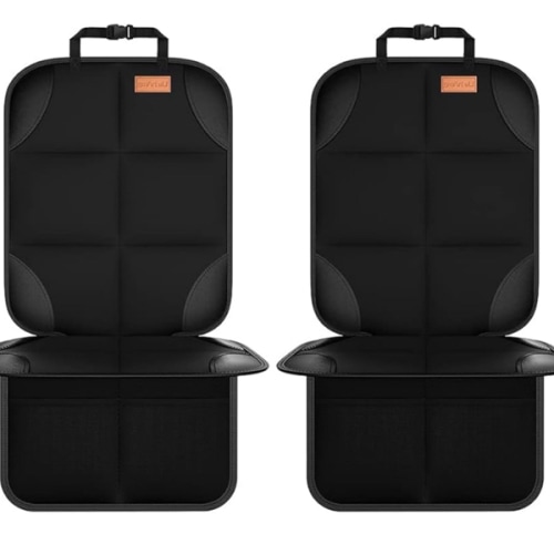 Car Seat Protector, Large Auto Protector for Child Seats with Thickest Padding and Non-Slip Backing Mesh Pockets for SUV, Sedan, Truck, Leather and Fabric - Black